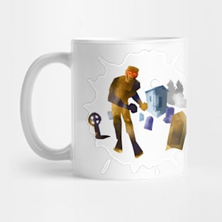 A stone golem in a graveyard Mug